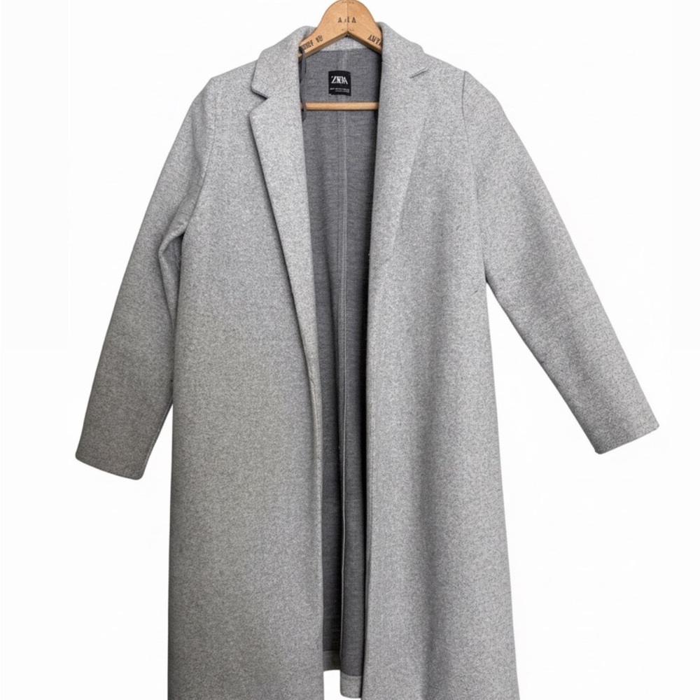 Zara Gray 40” long Coat Jacket Size M